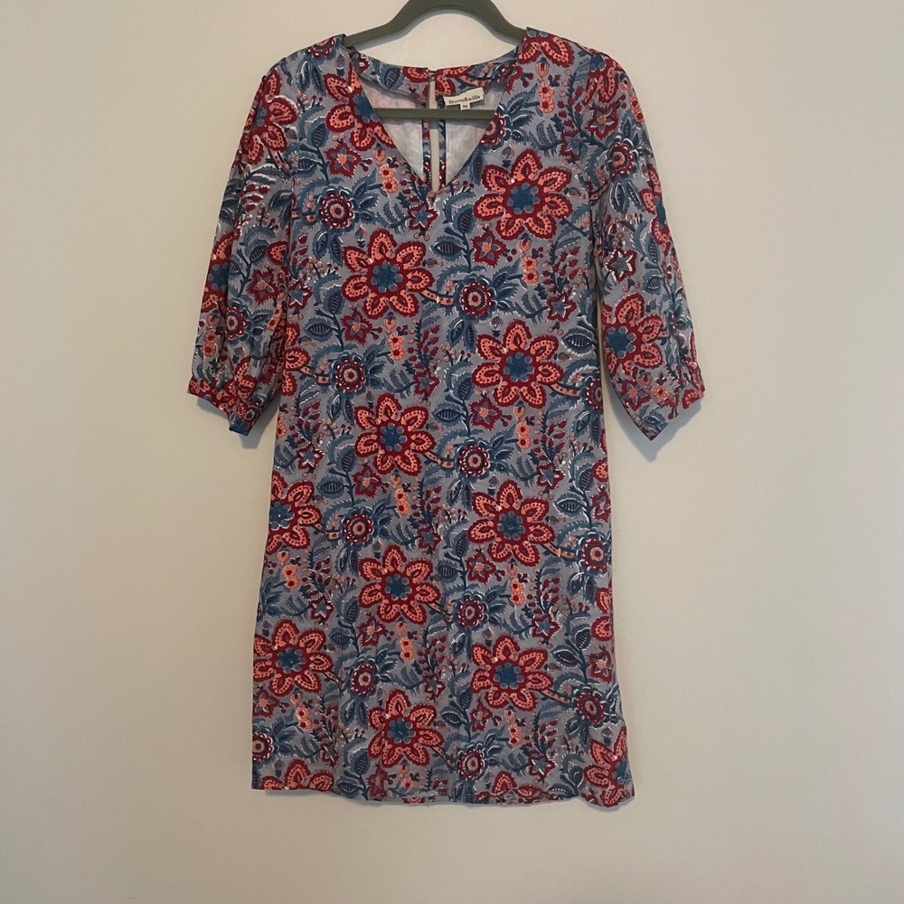 Fitzroy& Willa floral shift dress cotton‎ XS v neck boho resort vacation casual